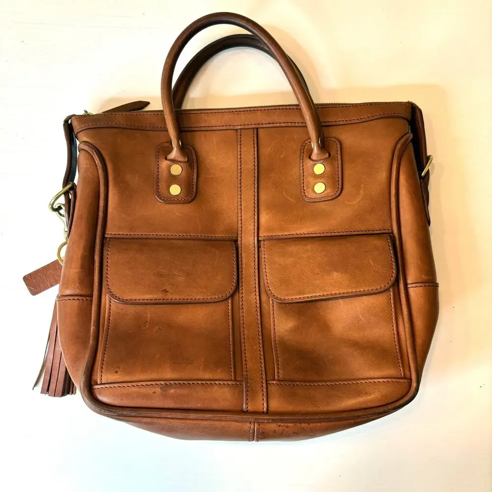 JW Hulme Brown Leather Excursion Tote Satchel Crossbody Tassel Bag USA Heritage